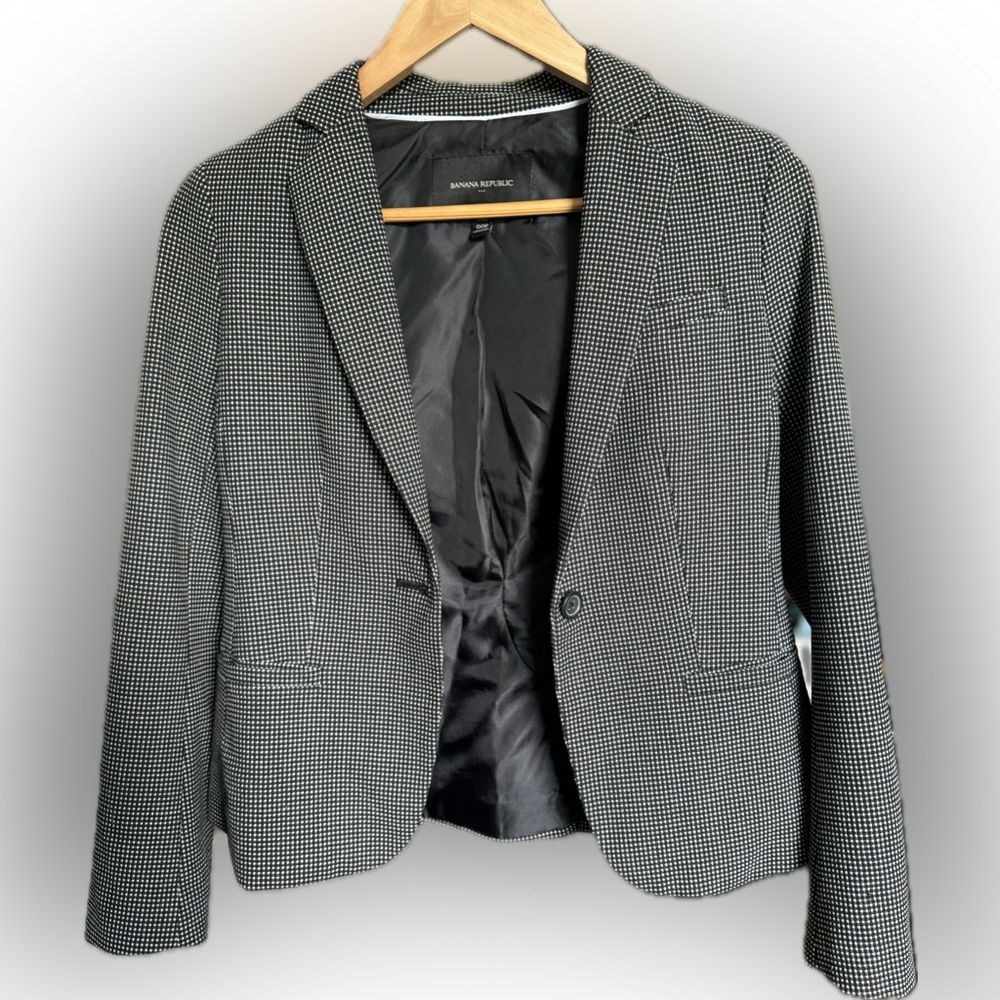 Banana Republic Black and White Cropped Gingham Blazer Size 00